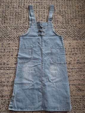 Source Unknown Light Blue Denim Pinafore Midi Dress